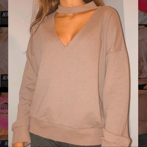purplish grey choker sweatshirt